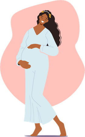 Joyful And Stunning Pregnant Woman Radiating Happiness Wearing Long Dress That Accentuates Her Curves  イラスト