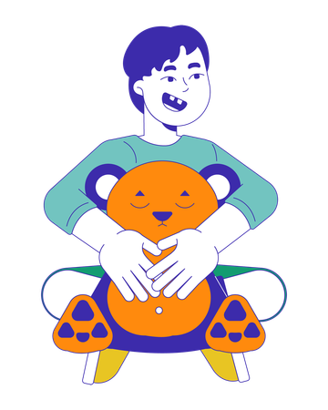 Joyful asian boy holding teddy bear  Illustration