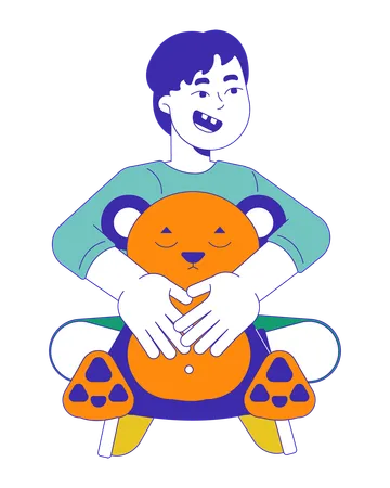 Joyful asian boy holding teddy bear  Illustration