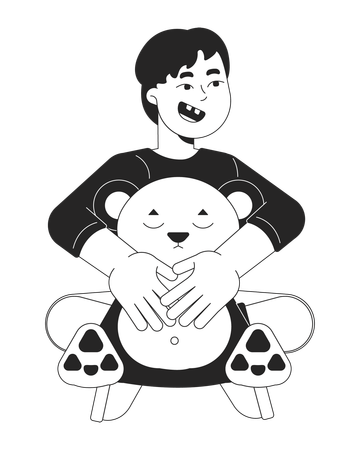 Joyful asian boy holding teddy bear  Illustration