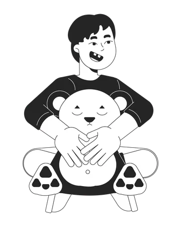 Joyful asian boy holding teddy bear  Illustration