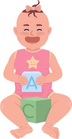 Joyful baby girl with cubes Illustration