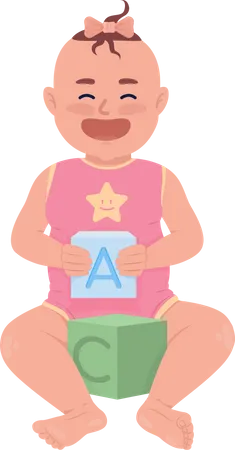 Joyful baby girl with cubes  Illustration