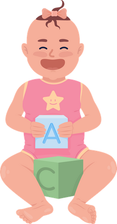 Joyful baby girl with cubes  Illustration