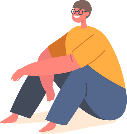 Joyful boy sitting on the floor  Illustration