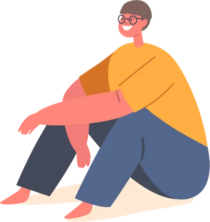 Joyful boy sitting on the floor  Illustration