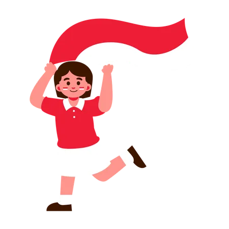 Illustration Of A Happy Person Waving A Red And White Indonesia Flag Celebrating With Cheerful Expression Illustration