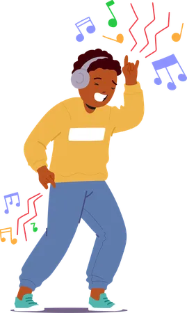 Joyful Child Dancing And Listening To Music With Headphones On  Illustration