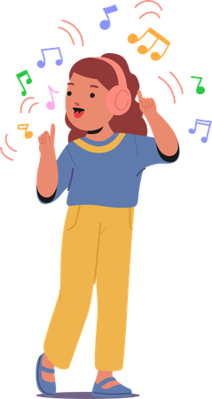 Joyful Child Listening To Music With Headphones  Illustration