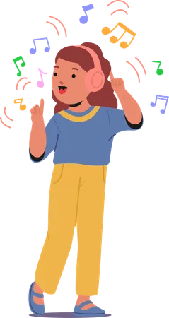 Joyful Child Listening To Music With Headphones  Illustration