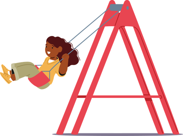 Joyful Child Swings Back And Forth On Playground Swing  Illustration