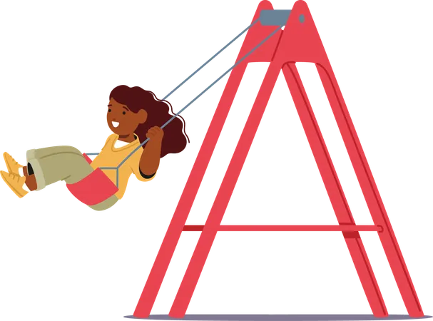 Joyful Child Swings Back And Forth On Playground Swing  Illustration