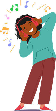 Joyful Child Wearing Headphones And Enjoying Music  Illustration