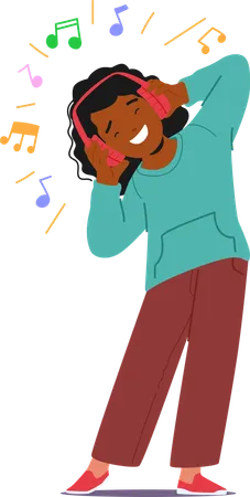 Joyful Child Wearing Headphones And Enjoying Music  Illustration