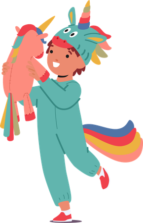 Joyful Child Wears Unicorn Kigurumi Pajama  Illustration