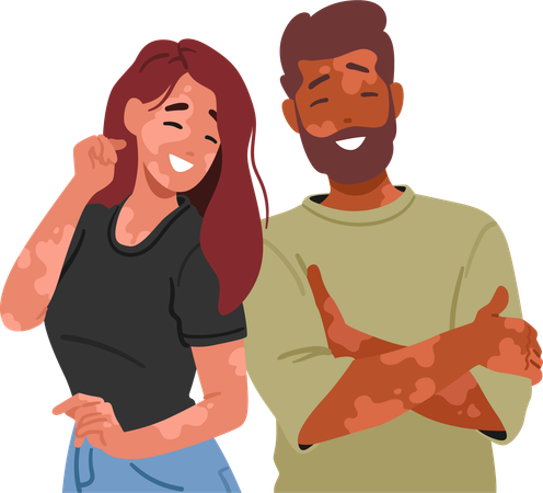 Joyful Couple With Vitiligo  Illustration