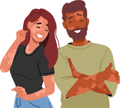 Joyful Couple With Vitiligo  Illustration