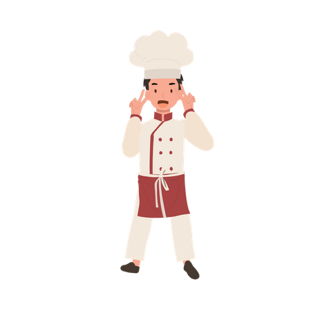 Joyful cute kid chef child cooking  Illustration