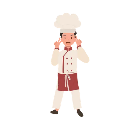 Joyful Cute Kid Chef Child Cooking Illustration Young Chef With Peace Hand Sign Illustration