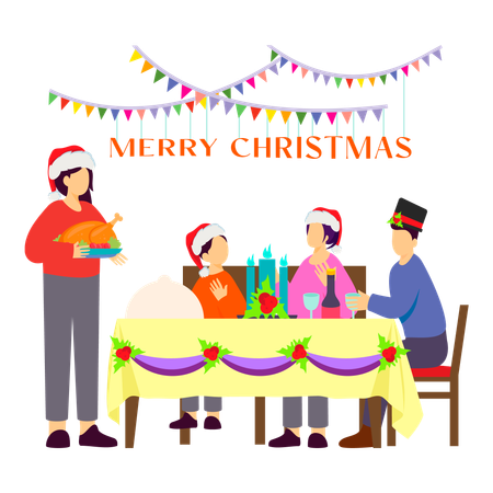 Joyful family enjoying Christmas dinner together  Illustration