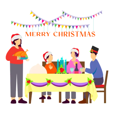 Joyful family enjoying Christmas dinner together  Illustration