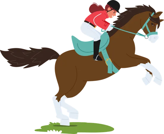Joyful Giggles Dance Through The Air As A Child Confidently Guides A Gentle Horse Forming An Enchanting Duo Where Trust And Innocence Intertwine In A Blissful Horseback Adventure Vector Illustration Illustration