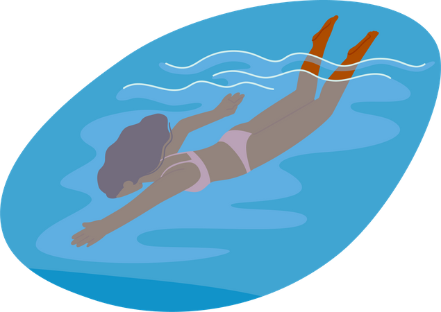 Joyful Girl Swimming In The Refreshing Sea  Illustration