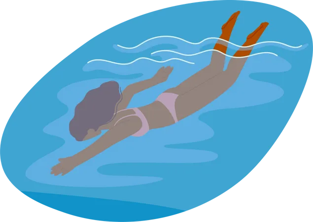 Joyful Girl Swimming In The Refreshing Sea  Illustration