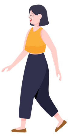 Joyful girl walking  Illustration