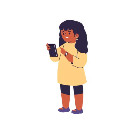 Joyful girl with mobile phone in her hands  Illustration