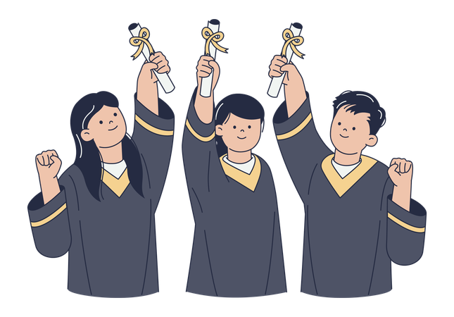 Joyful Graduates Celebrating with Diplomas  Illustration