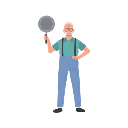 Joyful Grandpa Holding Pan  Illustration