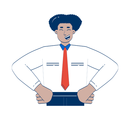 Joyful hispanic businessman holding hands on hips  Illustration