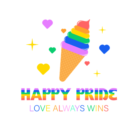 Joyful Ice Cream Cone with Happy Pride Message  Illustration