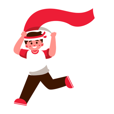 Joyful Indonesia Child with Indonesia Flag  Illustration