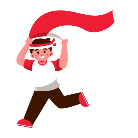 A Happy Child Waving A Red And White Indonesia Flag Dressed In Casual Clothing Showcasing A Cheerful Atmosphere Illustration