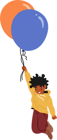 Joyful Little Boy Character Soar Through The Sky With Colorful Balloons His Laughter Mingles With The Wind As He Embark On An Enchanting Adventure Among The Clouds Cartoon People Vector Illustration Illustration