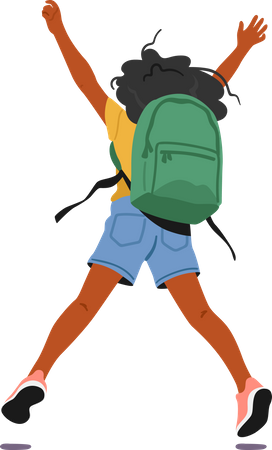 Joyful Little Child With Backpack On Back  Illustration