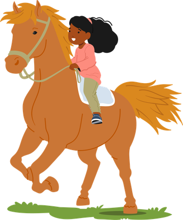 Joyful Little Girl ride horse  일러스트레이션