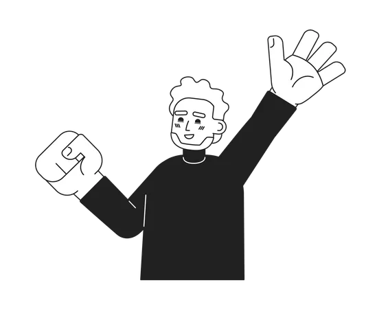 Joyful man waving hand  Illustration