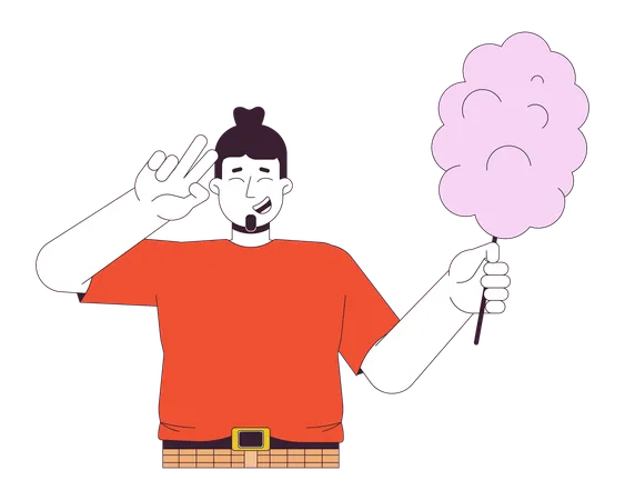 Joyful plus sized man with cotton candy  Illustration