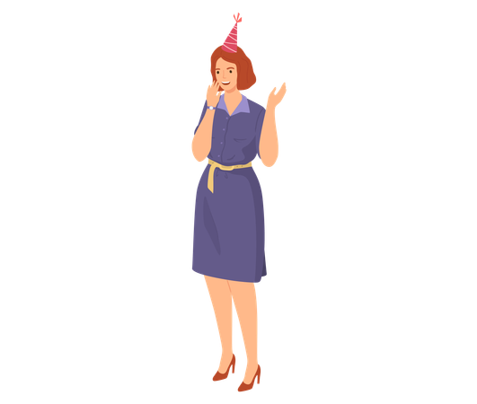 Joyful Woman Celebrating Holiday Says Congratulations  Illustration