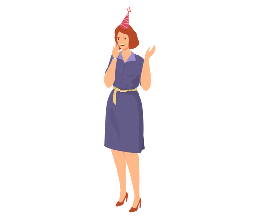 Joyful Woman Celebrating Holiday Says Congratulations  Illustration