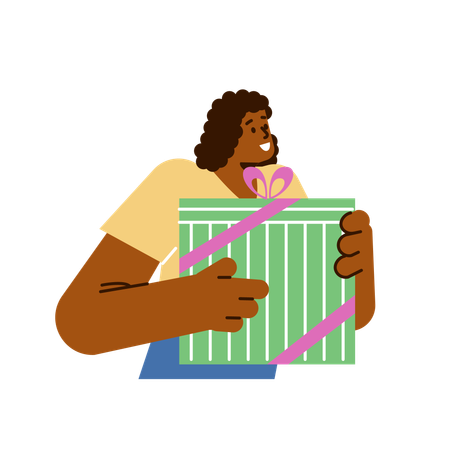 Joyful woman holding big gift box  Illustration