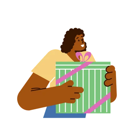 Joyful woman holding big gift box  Illustration