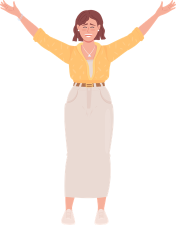 Joyful woman raising up hands Illustration