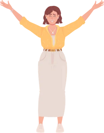 Joyful woman raising up hands Illustration