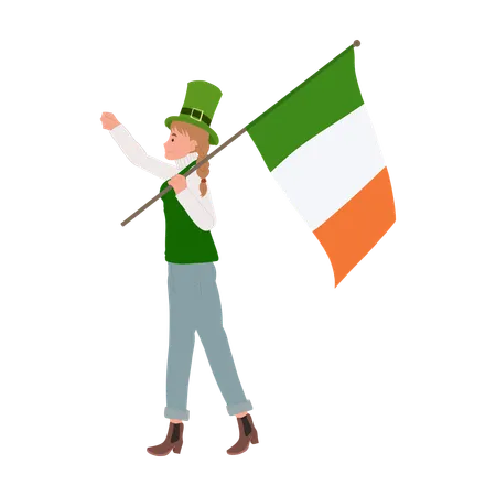 Joyful Woman with Irish Flag  Illustration