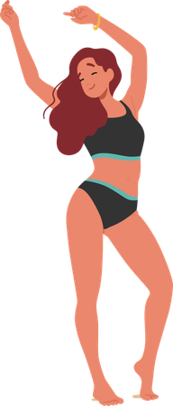 Joyful Young Woman Dances At Beach Party  Illustration