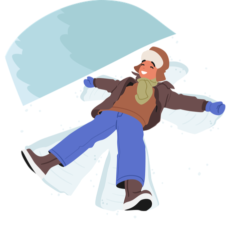 Joyous Boy Lies In Freshly Fallen Snow  Illustration